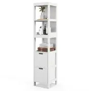 Costway Bathroom Cabinet Wood Storage Organiser 2 Drawer & Open Shelf Tallboy Cupboard