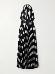 [Dolce & Gabbana] Dolce & Gabbana - Halterneck Polka-dot Silk Plissé-chiffon Midi Dress - Black - IT38 IT 38 Black