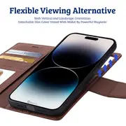 iPhone 16 Compatible Case Cover With Leather Flip Wallet - Brown