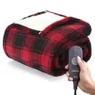 Heated Electric Throw Blanket, Cozy Sherpa, Red Buffalo Checker, 50" x 60"
