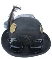 Deluxe Velvet 4.5" High Steampunk Gears Victorian Top Hat Veil Feathers One Size