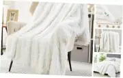 Cute Fluffy Feather Faux Fur Throw Blanket Throw/Travel Size - 50" x 60“ White