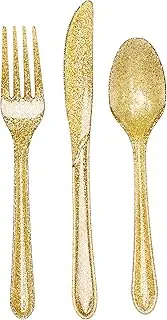Creative Converting Sparkle and Shine Gold Prismatic Glittered Plastic Cutlery 24 Pieces Set