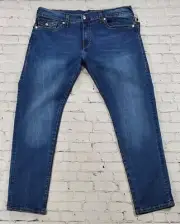 True Religion MENS 40 Geno Big T Flap Relaxed Slim Fit Medium Crisp Indigo Jeans