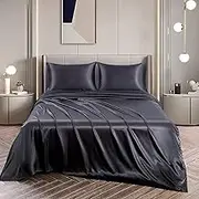 ForZzz 2000TC Art Silk Satin Queen Sheet Set Hotel 4 Pieces Fitted/Flat Sheet Bedding Set(Black,Queen)