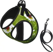 Ladybug Daisy print Dog Harness and Leash Set, Reflective Adjustable Puppy Vest for Small Medium Large Dogs, Cats