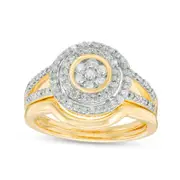 0.50 CT. T.W. Composite Natural Diamond Double Frame Bridal Engagement Ring Set in Solid 10K Yellow Gold