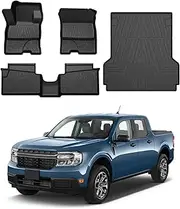 Powerty Floor Mats & Truck Bed Mat Compatible with Ford Maverick 2022 2023 2024 Accessories Floor Mats 2 Row Liner Set All Weather TPE 3D Floor Liners&Truck Bed Liner