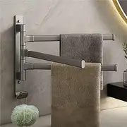 Swivel Towel Rack, Thicken 3-Arm Stainless Steel Towel Bar, Space Saving Wall Mounted Towel Holder with Hook, Rustproof Swing Out Towel Hanger for Bathroom, Kitchen (Gray, 3 Poles)