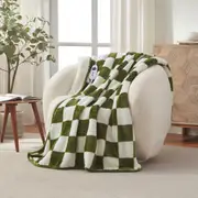 Dreamaker Checkered Plush Heated Throw Olive & Cream
