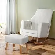 Rocking Chair Armchair Linen Fabric Beige Jonah Comfortable Modern Home Decor