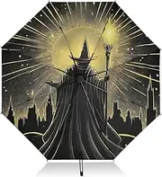 [PDZRMY] UV Protection Travel Umbrella Witch Gold Black Compact for Rain and Sun - Auto Open and Close UPF 50+ Windproof Portable 46” Sun Umbrella for Women and Men