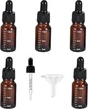 UpTuoLi Dropper Bottles, 5Pcs Glass Droppers Bottles with 1 Funnel, Glass Eye Dropper Bottle with Graduated Pipette, Leakproof Essential Oils Dropping Bottle with Measured Droppers