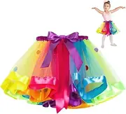 [FERCAISH] Children's Rainbow Tulle Skirt, Girls' Tutu Skirt, Colourful Bow Dance Dress, Princess Tulle Skirt, Ruffle Tiered Tulle for Girls (M Code), Multicoloured, 1-3 Jahre