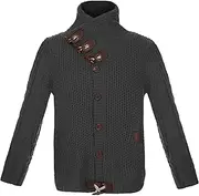 [JEShifangjiusu] Men's Knitted Turtleneck Sweaters Casual Fashions Cable Slim Fit Cardigan Long Sleeve Front Button Sweater
