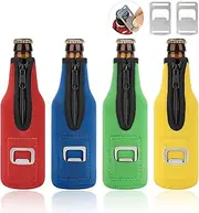 Desing Wish Pack of 4 12 oz 330 ml Beer Bottle Cooler Neoprene Cuff Beer Cooler Bottles Cooling Cuff Drinks Cooler Insulated Zip for Outdoor On The Go Party Beer Bottle Cooler