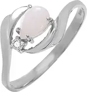 [Galaxy Gold GG] Galaxy Gold 0.26 Carat 14k Solid White Gold Ring with Natural Diamond and Pear-Shaped Opal