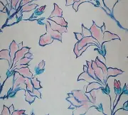 DESIGNERS GUILD Magnolia Tree Floral Pink Blue Linen England Remnant New
