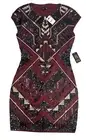 $128 EXPRESS Sequin Cap Sleeve Sheath Dress XS Burgundy Geometric Aztec
