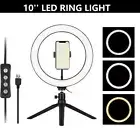 10" Dimmable LED Ring Light Stand Kit Tripod Lamp Beauty for Phone Selfie Live