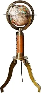 Antique Style Globe on Stand with Leather Grip 24cm – Miniature Vintage World Globe | Retro Brass Finish Decor Accent for Office or Home | Collectible Old-Style Desk Decor
