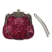 Nevenka Womens Beaded Party Clutch Vintage Rose Purse-Wine Red