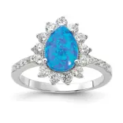 Sterling Silver Lab Created Blue Opal & Cubic Zirconia Teardrop Ring Size 7