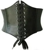 [VANANA] Waist Cincher Corset Black Wide Band Elastic Tied Waspie Belt PU Leather Soft