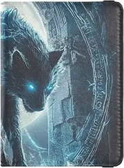 [Amooorous] Blue Cool Flame Wolf Leather decorative Passport Card Holder Cover Combo Vaccine Case Protector Cover Wallet Passport Holder Waterproof, Blue cool Flame Wolf, 1 size