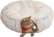 Plush Cat Play Tunnel with Bed, Grey, Collapsible, Multifunctional Toy