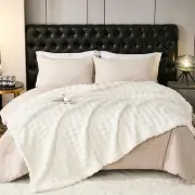 Fleece Blanket Throw Blanket for Couch 60"*80" White, Luxury Bubble Fluffy Plush