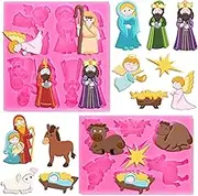 Whaline 2Pcs Christmas Fondant Molds Nativity Silicone Moulds Night of Birth Resin Baking Molds Jesus' Birth Theme Cake Decorating Molds for Xmas Handmade DIY Candy Chocolate Cookie Sugarcraft