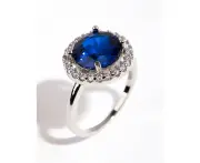 Silver Sapphire Cubic Zirconia Halo Ring