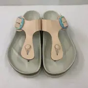 Birkenstock New w/ Box Gizeh Big Rainbow Buckle Light Rose Leather Exquisite Nar