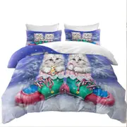 Christmas Winter Boots with Cute Grey Kittens Quilt Cover