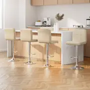 4x Artiss Bar Stools Leather Gas Lift Beige