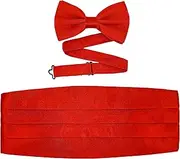 [ZUKIY] Men's Adjustable Formal Satin Bow Tie and Cummerbund Set, Red, One Size