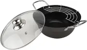 1Set Tempura Deep Fryer Pan Non Stick Japanese Style Frying Pot with Oil Drainer Rack for Healthy Cooking Design
