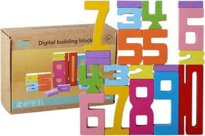 Montessori Wooden Number Building Blocks - Fun 1-10 Number Game Toy for Kids,...