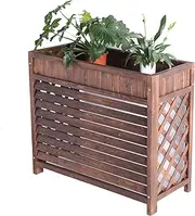 Wooden Air Conditioner Cover Outdoor - Plant Display Rack & Storage Shelf - Louvered Flower Stand - Hide Air Con Grid Design