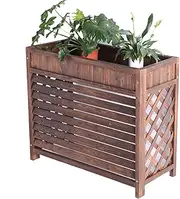 Wooden Air Conditioner Cover Outdoor - Plant Display Rack & Storage Shelf - Louvered Flower Stand - Hide Air Con Grid Design