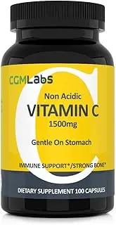 CGM Labs- Non Acidic Vitamin C 1500mg with Calcium. Gentle on Stomach, Immune/Bone Support- 100 Caps