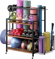 NOAEOU 40D x 70W x 93H cm Strength Training Dumbbell Storage Racks for Home Gym, Large Capacity Organizer with Hooks and Wheels, for Exercise & Fitness Equipment