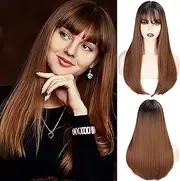 Natural Beautiful Wigs, 16 Inch Hair Pieces Shoulder-Length Hair Top Pieces for Women 5" 5.5" Hair Toper Hair Replacement Wigs for Women Brown Mixed Auburn for Cosplay Party Daily Use