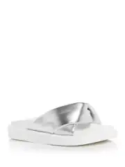 AQUA Womens Silver Ryle Round Toe Platform Slip On Slide Sandals Shoes 5.5 M