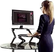 WorkEZ Adjustable Standing Desk Converter w/2 Fans & 3 USB Ports, Sit to Stand Desk Riser Monitor Standing Computer Desk, Height & Angle Negative Tilt