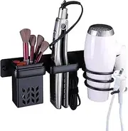 Hair Dryer Stand, Hairdryer Holder Wall Mount - Blow Dryer Holder, Hair Dryer Rack & Hair Styling Care Tool Organizer, Storage Basket with Plug Hook (Black)