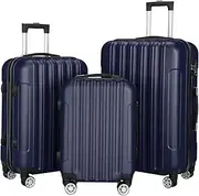 [ZQLOEINC] Luggage box set, 3-piece, expandable with double universal wheels, vertical grain hard aluminum alloy pull rod, blue 20in, 24in, 28in(Delivery within 3-8 days)