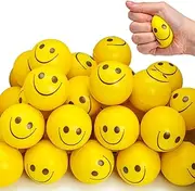 LovesTown 12PCS Face Squeeze Balls, 2inch Face Stress Balls Yellow Smile Squeeze Balls Mini Stress Relief Balls for Finger Exercise School Carnival Reward Party Bag Gift