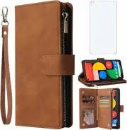 Google Pixel 5 Tempered Glass Screen Protector and Leather Magnetic Wallet Case